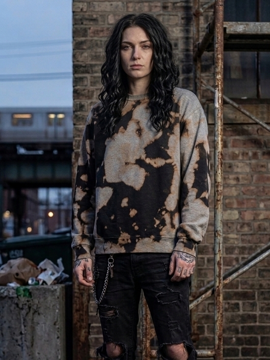 Fruit of the Loom Sweaters - Bleach Wash Gray Crewneck Sweatshirt